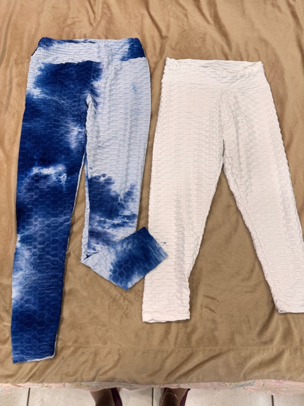 Kids Textured Leggings Set - Blue Tie-Dye & White size S/M